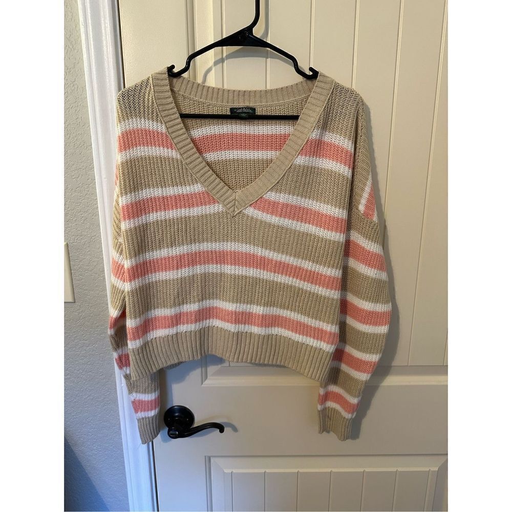 NWOT‎ Wild Fable Tan/White/Pink Striped Long Sleeve Sweater - Size XL